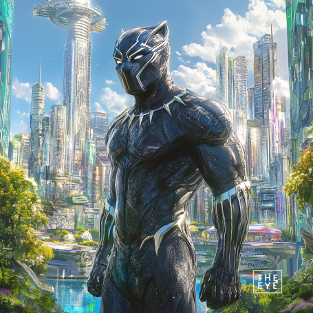 A highly detailed, photo-realistic portrait of Black Panther