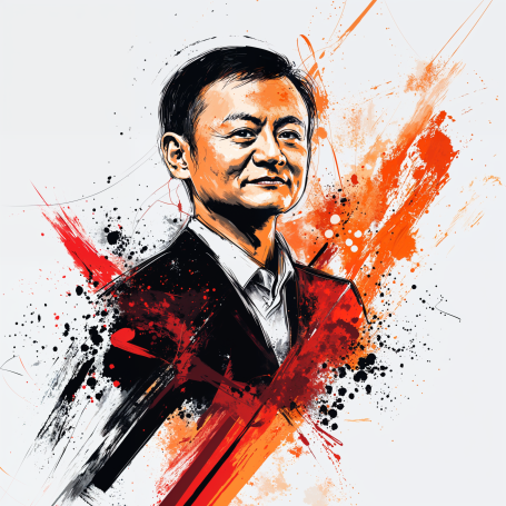 Portrait of Jack Ma in modern illustration style.