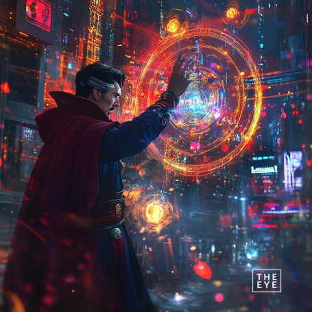 A layered, augmented reality depiction of Doctor Strange