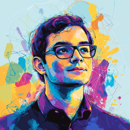 Portrait of Demis Hassabis in modern illustration style.