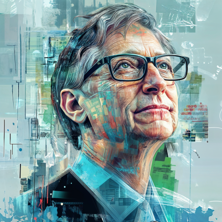 Portrait of Bill Gates in modern illustration style.