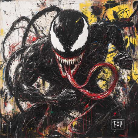 A raw and chaotic depiction of Venom in a Neoexpressionist style