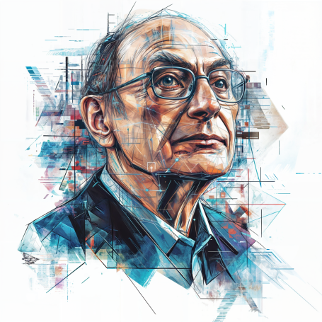 Portrait of Marvin Minsky in modern illustration style.