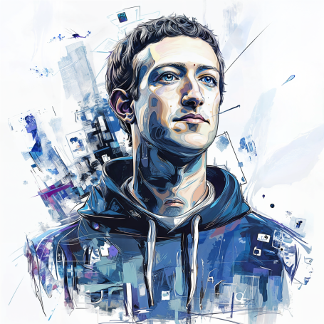 Portrait of Mark Zuckerberg in modern illustration style.