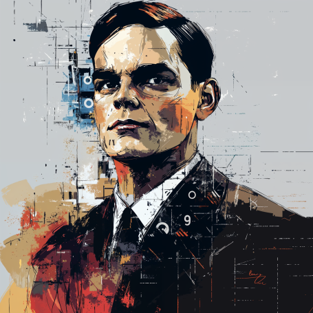 Portrait of Alan Turing in modern illustration style.