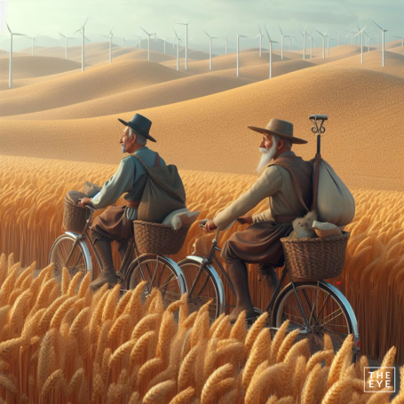 Don Quijote y Sancho Panza viajando en bicicleta