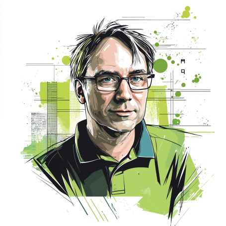 Portrait of Linus Torvalds in modern illustration style.