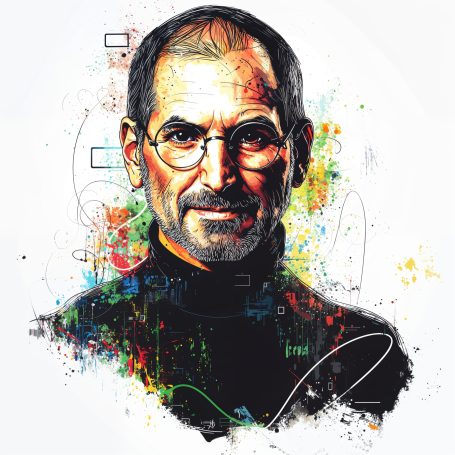 Portrait of Steve Jobs in modern illustration style.