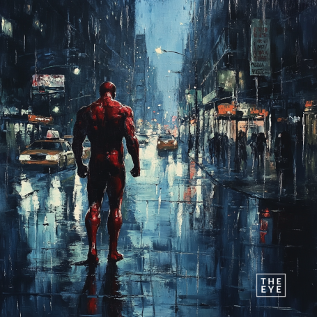 A moody, urban Impressionist portrayal of Daredevil