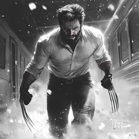 Wolverine drawn in an abandoned futuristic train station