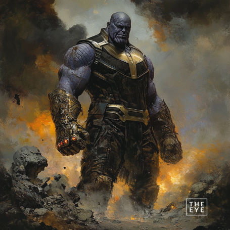 A dark, brooding portrayal of Thanos in a Realismo Oscuro style