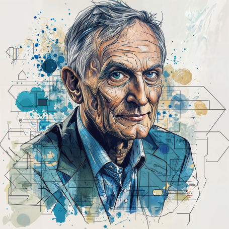 Portrait of Robert Noyce in modern illustration style.