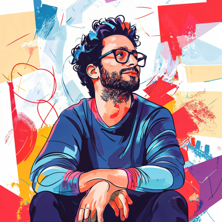 Portrait of Sergey Brin in modern illustration style.