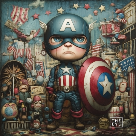 A bizarre, whimsical depiction of Captain America