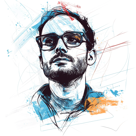 Portrait of Evan Williams in modern illustration style.