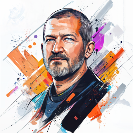 Portrait of Jony Ive in modern illustration style.