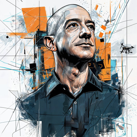 Portrait of Jeff Bezos in modern illustration style.